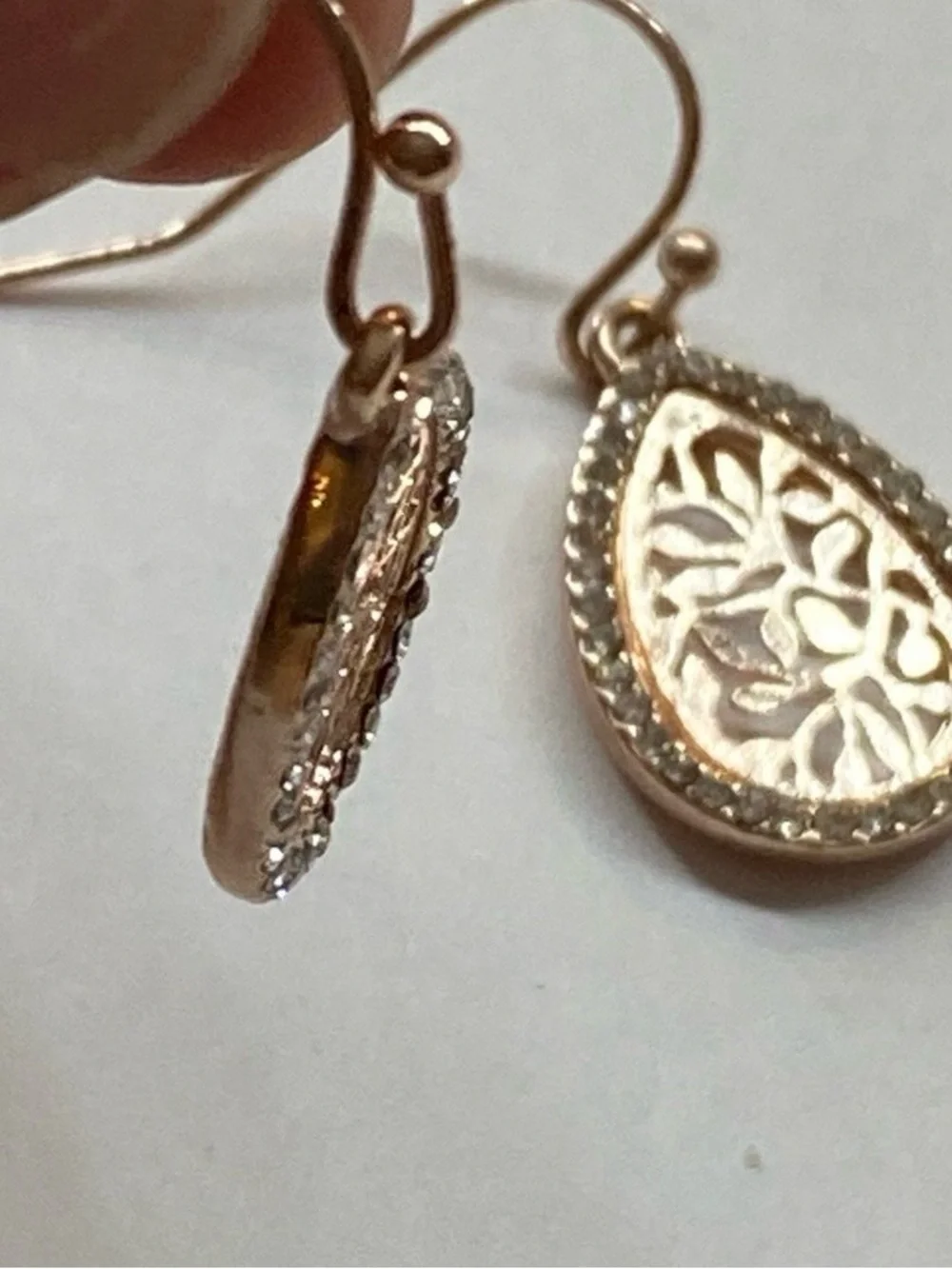 Elegant Rose Gold tone Teardrop Filigree Earrings